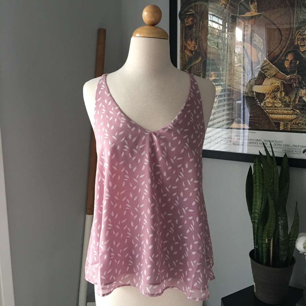 Spirited feather print sheer criss cross strap top